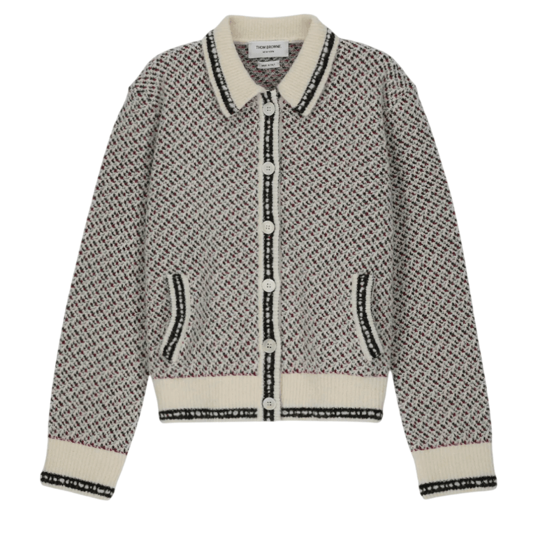 Merino Wool Bouclé & Mohair Tweed Polo Collar Cardigan – Seasonal Multi