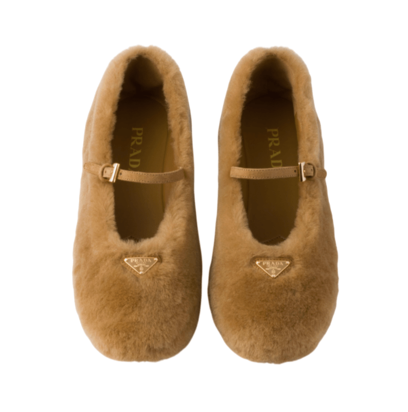 Caramel Shearling Ballerinas