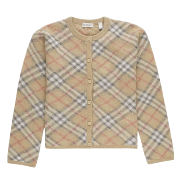 (Kids) Burberry Vintage Check Alpaca Cardigan Pale Stone