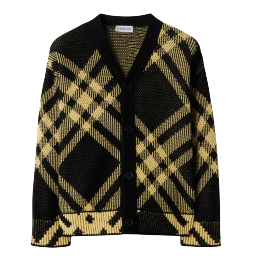 (Kids) Burberry Check Cotton Mesh Cardigan Yellow