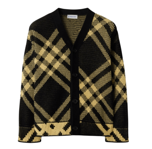 (Kids) Burberry Check Cotton Mesh Cardigan Yellow