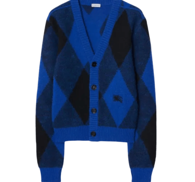 Burberry EKD Argyle Wool Cardigan Blue