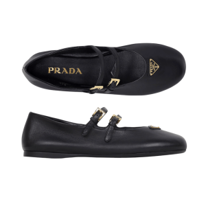 (W) Prada Nappa Leather Ballerinas Black