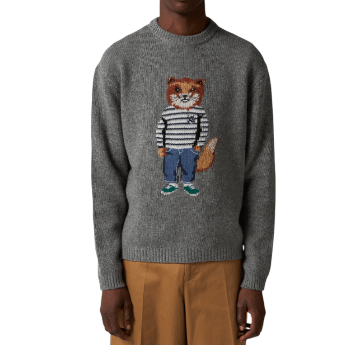 Maison Kitsune Dressed Fox Intarsia Jumper Medium Grey Melange