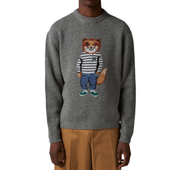 Maison Kitsune Dressed Fox Intarsia Jumper Medium Grey Melange