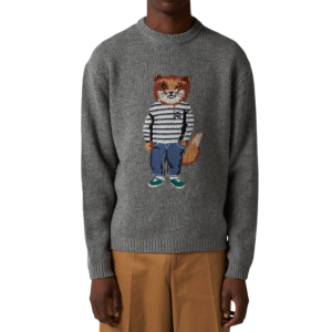 Maison Kitsune Dressed Fox Intarsia Jumper Medium Grey Melange