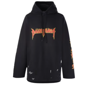 Balenciaga Drawstring Logo Hoodie Black