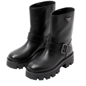 Stride leather biker boots in black
