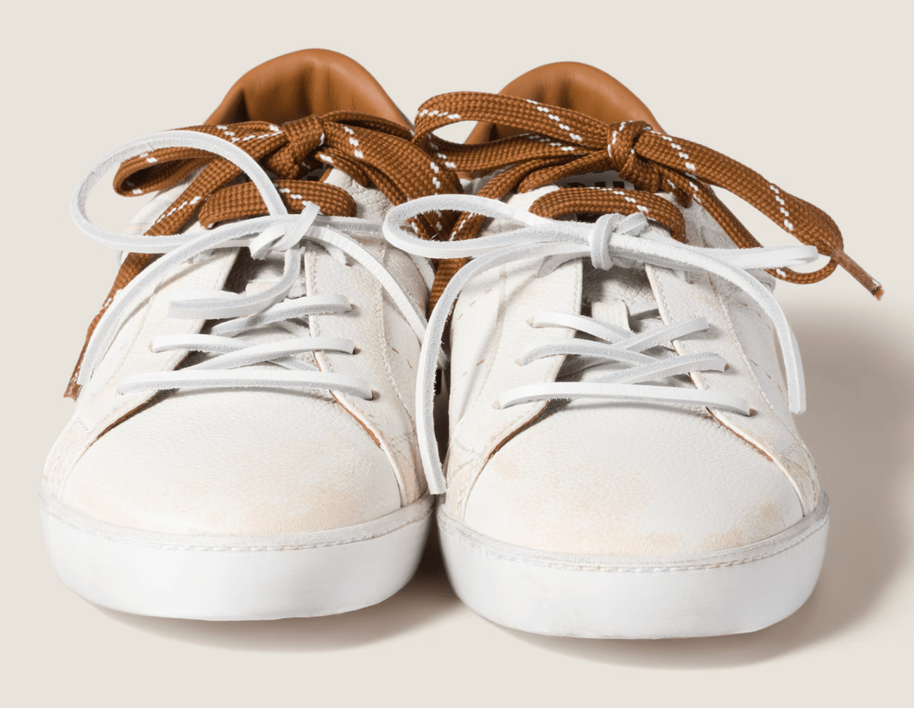White/cognac Deco' Leather Sneakers