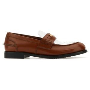 (W) Miu Miu Leather Penny Loafers Tobacco White