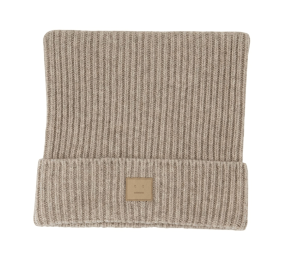 Acne Studios Face Logo Square Beanie Greige Melange