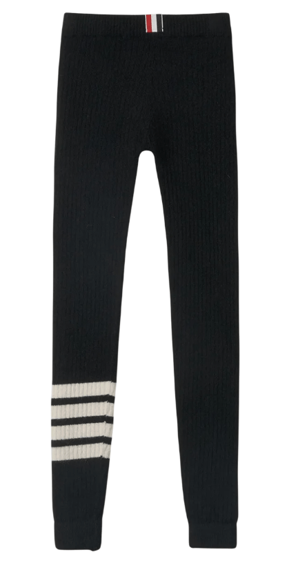 (W) Thom Browne Wool Cashmere Rib 4-Bar Seamless Leggings Black