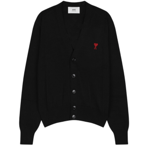 Red Heart Logo Merino Wool Cardigan - Black