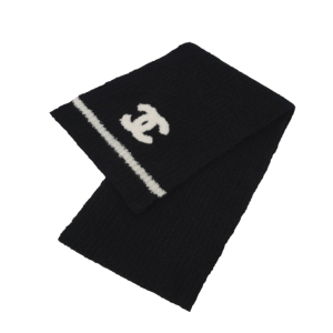 (W) Chanel Scarf Cashmere & Black White