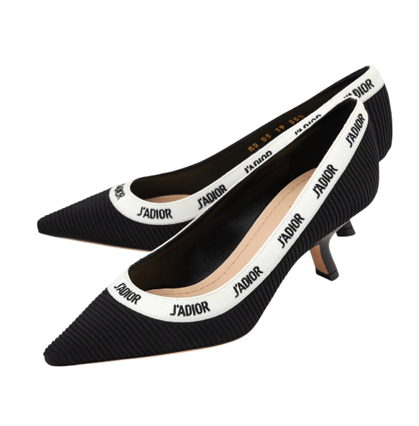 Dior J'adior White Ribbon Logo Embroidered Heel