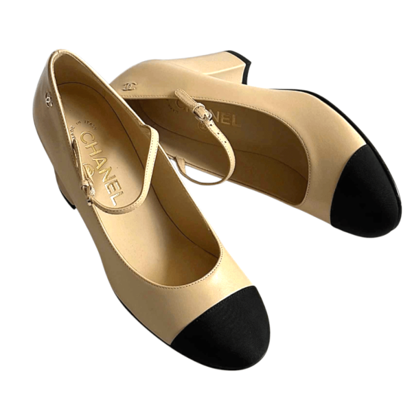 Chanel Beige and Black Mary Jane Heels