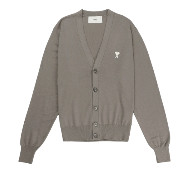 AMI White Heart Logo Cardigan - Ash