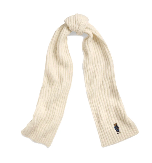 Polo Ralph Lauren Unisex Polo Bear Cable-Knit Wool Scarf-WHITE