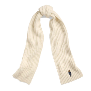 Polo Ralph Lauren Unisex Polo Bear Cable-Knit Wool Scarf-WHITE