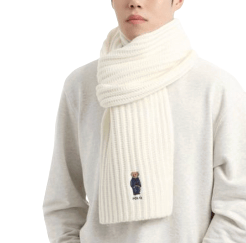 Polo Ralph Lauren Unisex Polo Bear Cable-Knit Wool Scarf-WHITE