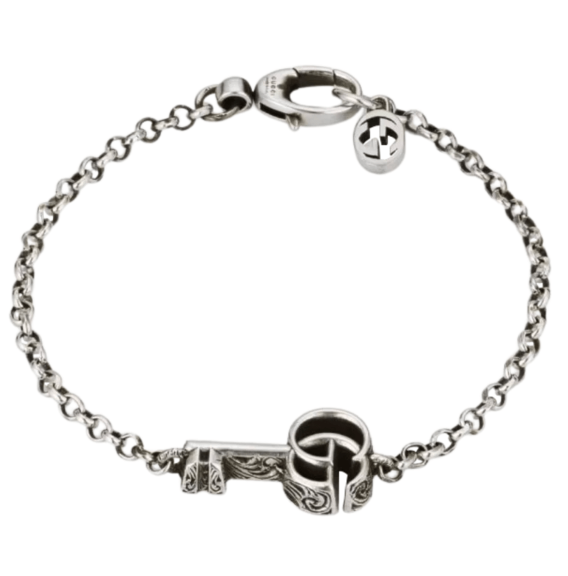 Gucci Double G Key Bracelet 925 Sterling Silver with Aged Finish