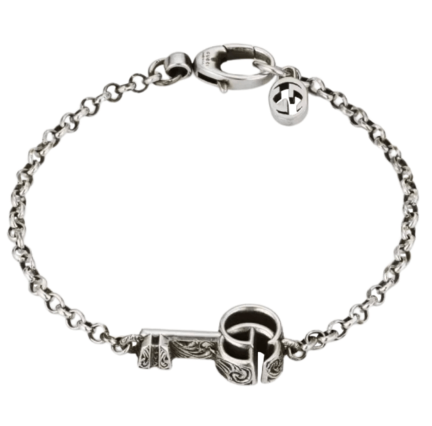 Gucci Double G Key Bracelet 925 Sterling Silver with Aged Finish