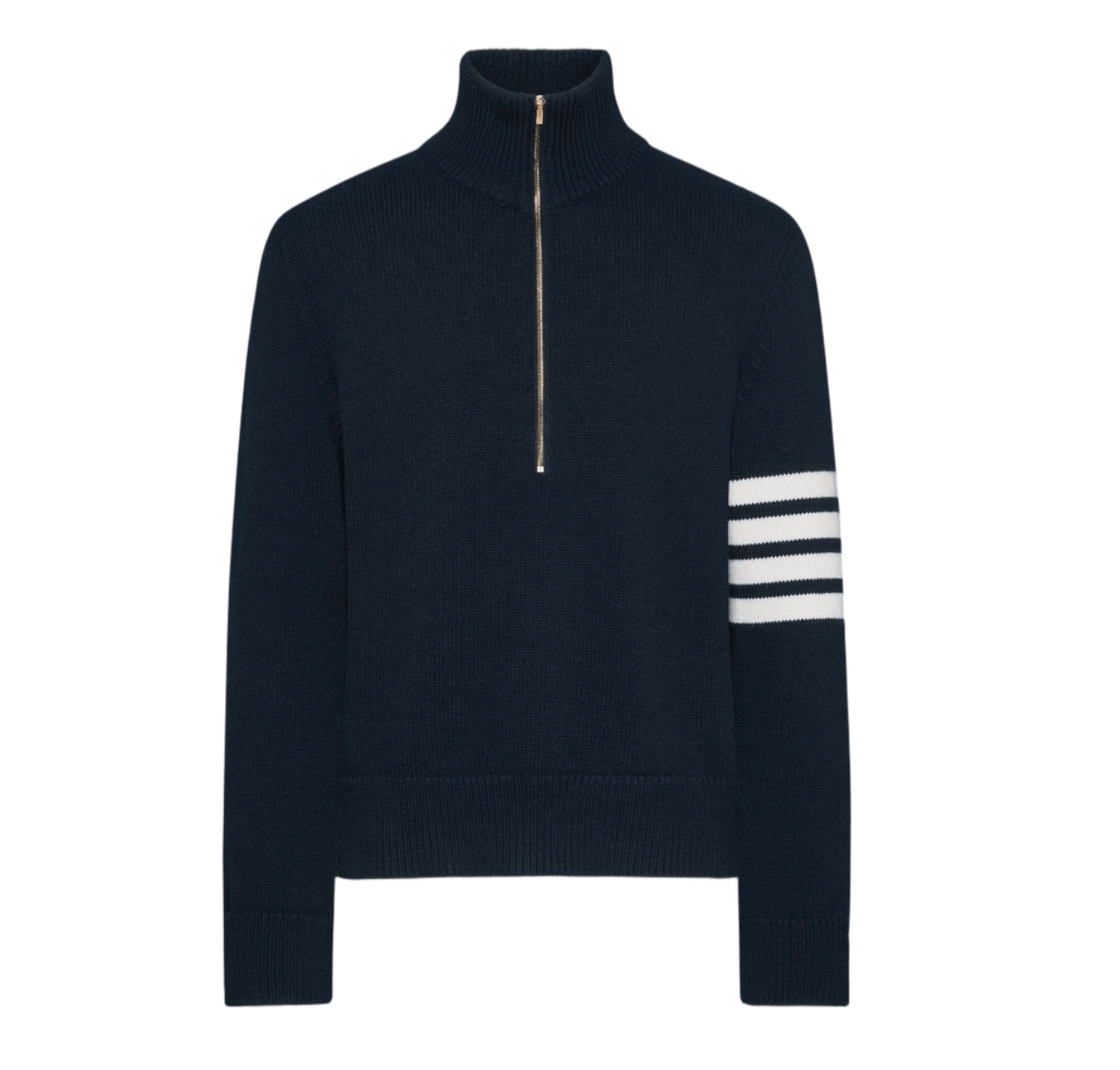 Thom Browne Merino Wool 4-Bar Funnel Neck Pullover Navy