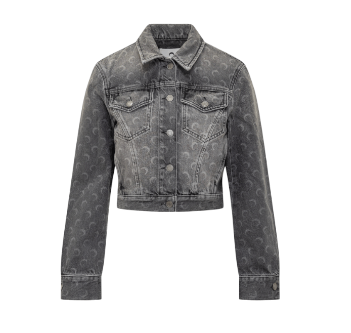 Marine Serre Moon Laser Grey Wash Denim Cropped Jacket