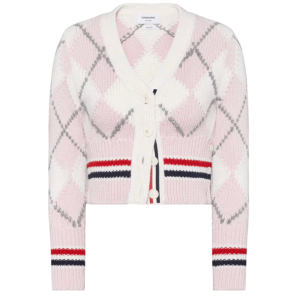 Argyle Intarsia Merino Wool Shrunken Cardigan