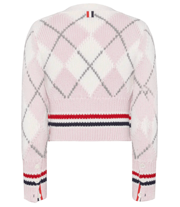 Argyle Intarsia Merino Wool Shrunken Cardigan