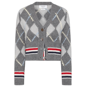 Argyle Intarsia Merino Wool Shrunken Cardigan