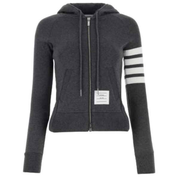 (W) Thom Browne Classic Loopback Engineered 4-Bar Zip Up Hoodie Dark Grey