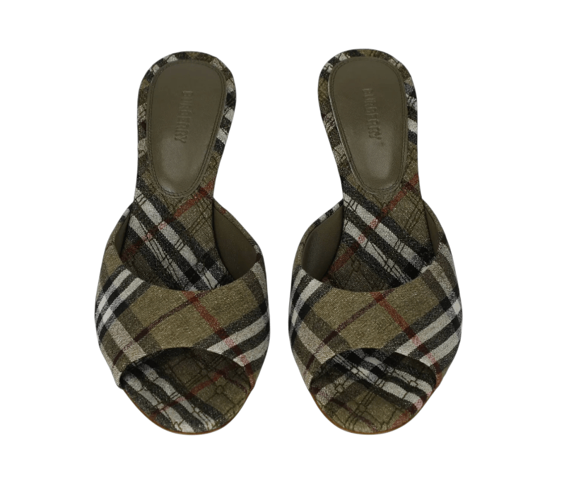 (W) Burberry Check Sandals Heels Khaki