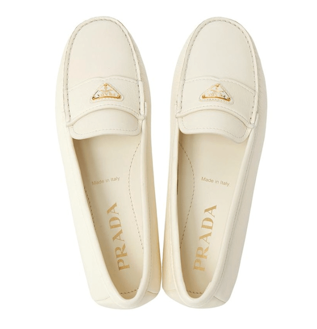 (W) Prada Leather Driving Shoes Ivory