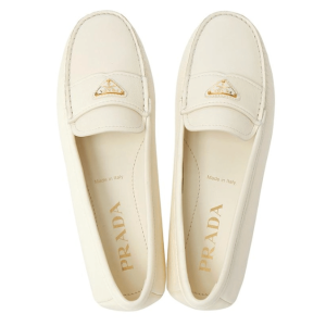 (W) Prada Leather Driving Shoes Ivory