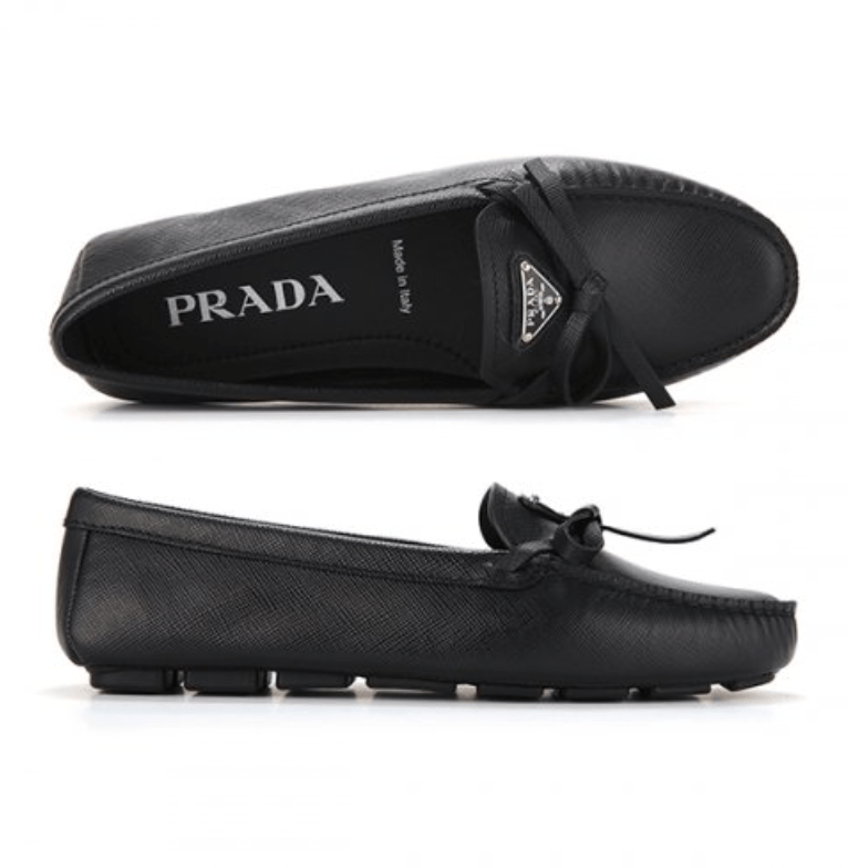 (W) Prada Saffiano Leather Driving Loafers Black