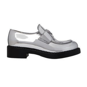 (W) Prada Triangle Logo Loafers Silver