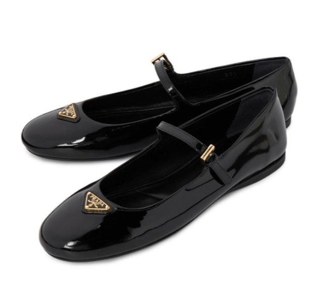 (W) Prada Patent Leather Ballerinas Black