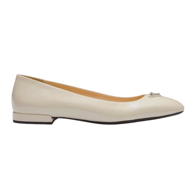 (W) Prada Patent Leather Ballerinas Ivory