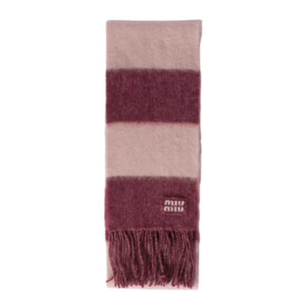 Amaranth/peach Wool Scarf With Fringes