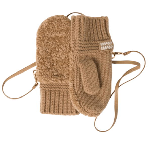 Camel Brown Wool, Cashmere And Shearling Mittens