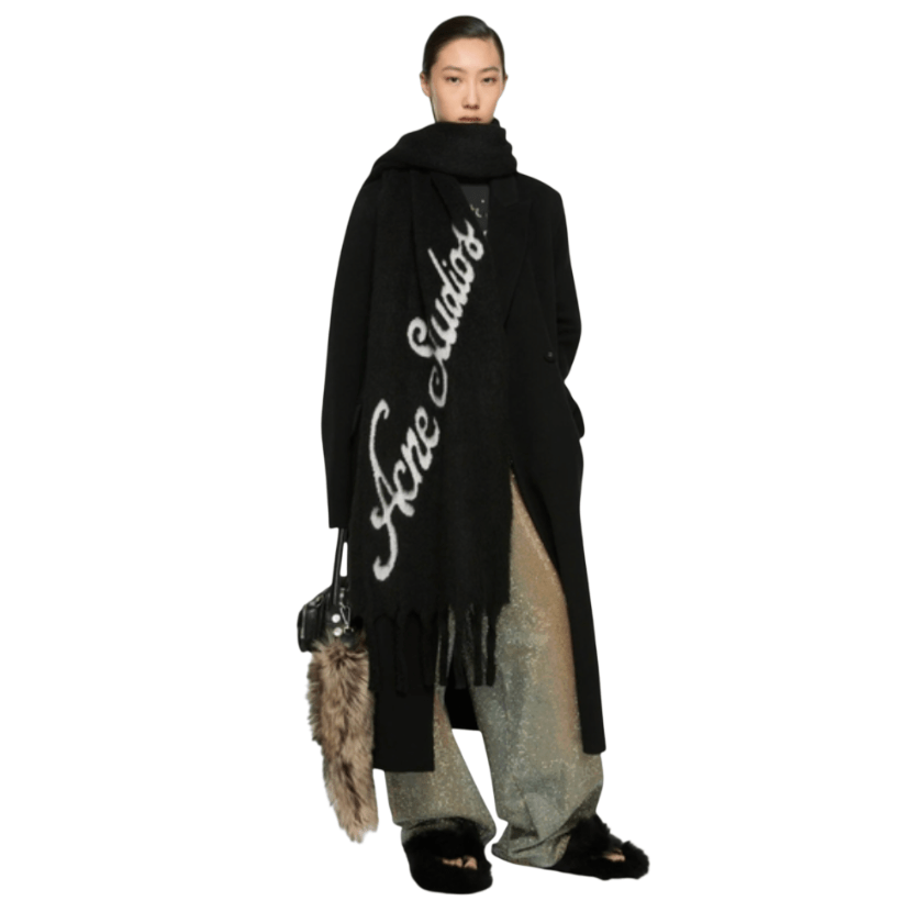 Acne Studios Wool Logo Muffler Black Grey