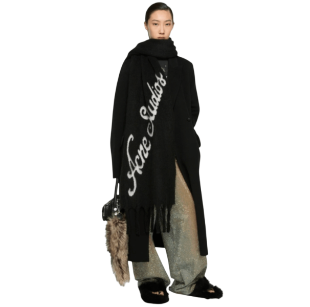 Acne Studios Wool Logo Muffler Black Grey