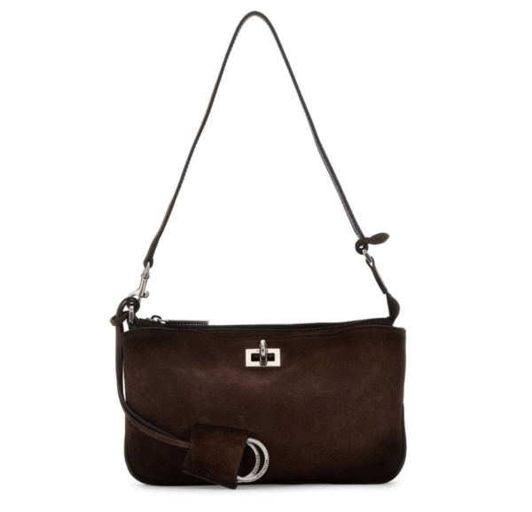 Brown suede Rodeo shoulder clutch bag