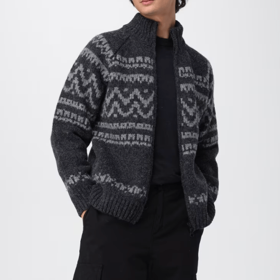Jacquard Wool Logo Full Zip Cardigan 