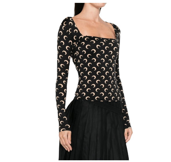 Marine Serre Moon Printed Long Sleeve Squareneck Top