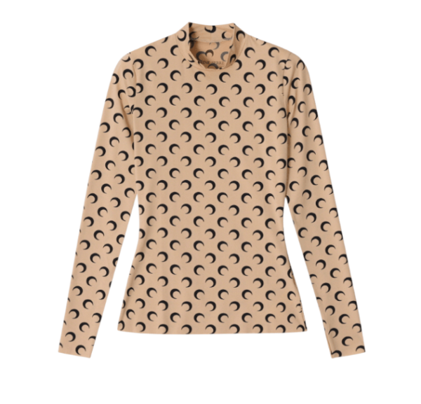 Marine Serre Regenerated All Over Moon Jersey Second Skin Top Tan Moon