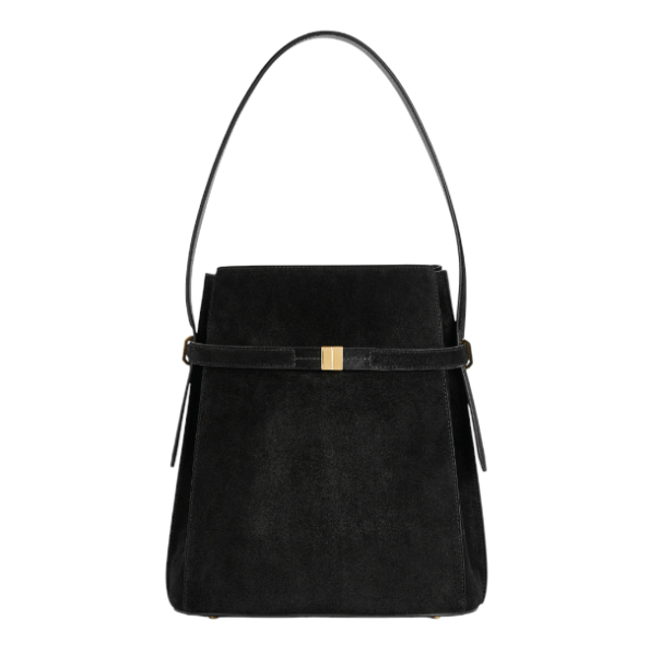 Belted Suede Bucket Bag
