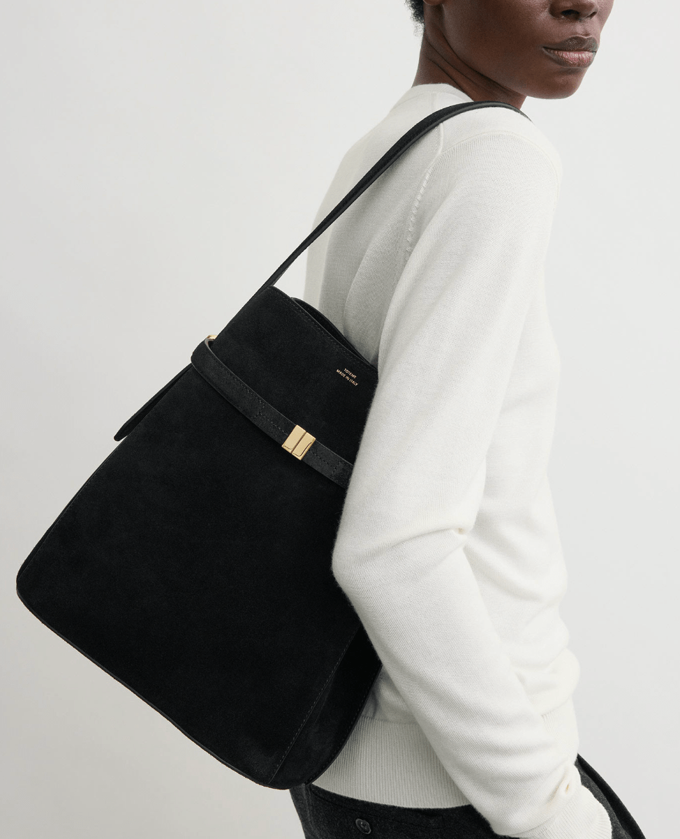 Belted Suede Bucket Bag