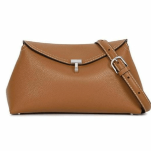Toteme T-Lock Grained Leather Clutch Bag Tan